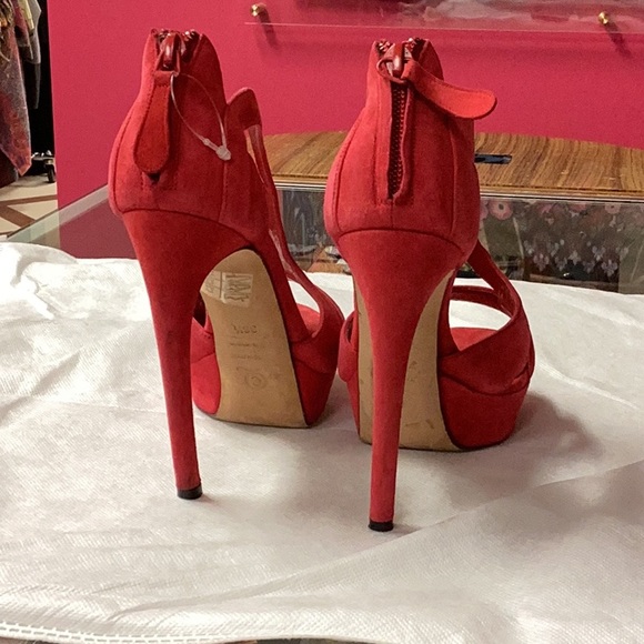 ALEXANDER McQueen Double Arched Armadillo Red Sandals 36.5 Suede Ultra Heels - Picture 4 of 7